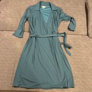 Loft Teal and Black Print Wrap Dress Size 12